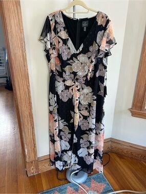 Adrianna Papell Black Floral Wide-Leg Jumpsuit